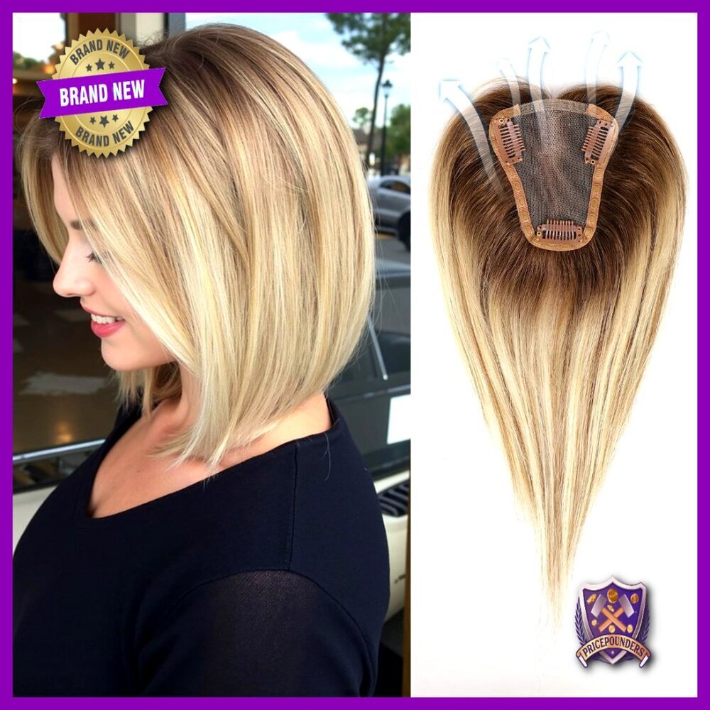 Human Hair Topper Swiss Lace Base Hand-Tied No Bangs Thinning Hair Solution
